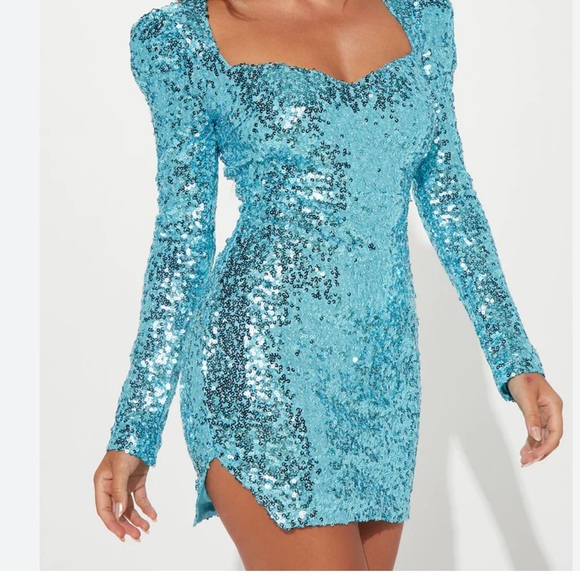 Sequin Mini Dress - Blue - Picture 1 of 3